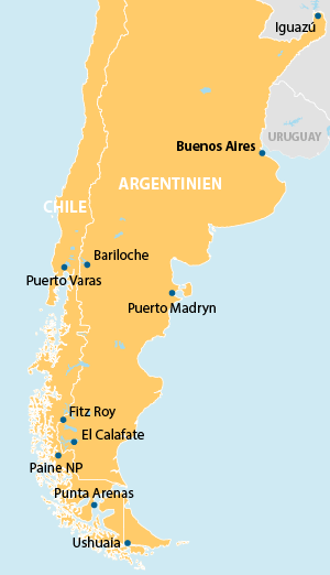 Patagonien und Feuerland Übersichtskarte