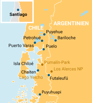 Espacio y Tiempo, Nordpatagonien Übersichtskarte