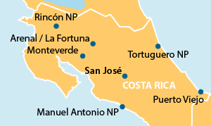 Entdeckertour Costa Rica Übersichtskarte