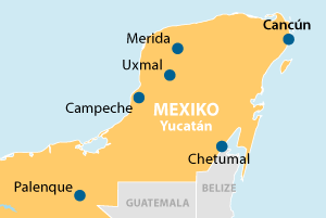 Die Höhepunkte Yucatáns Übersichtskarte
