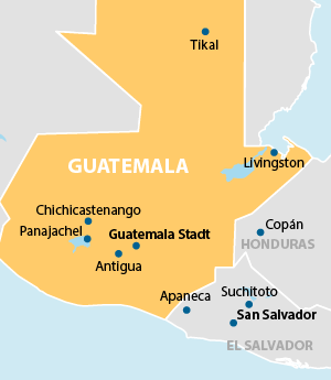 Guatemala, Copán und El Salvador Übersichtskarte