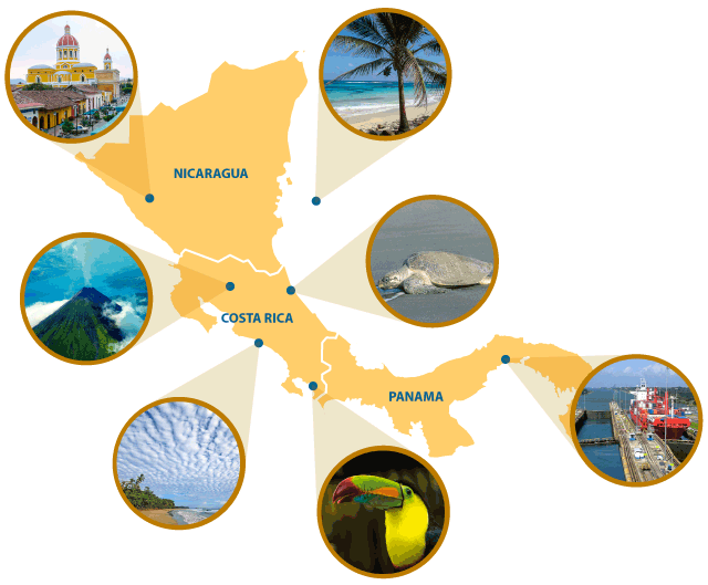 Costa Rica Nicaragua Panama Übersichtskarte