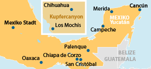 Mexikos Höhepunkte Übersichtskarte