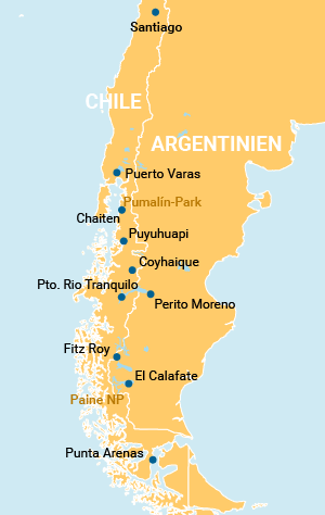 Karte Gruppenreise Patagonien pur